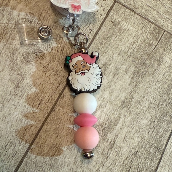 Pink Christmas Santa‎ Vintage Style Badge Reel Name Tag Holder Nurse - Picture 2 of 3